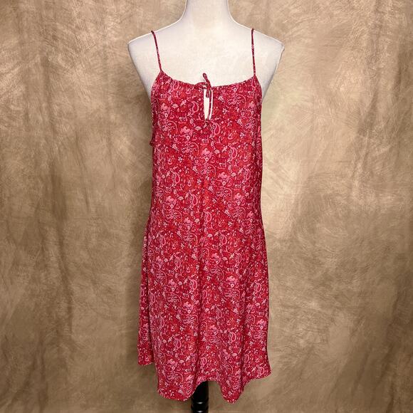Vintage 90s DBY Ltd. Sleeveless Spaghetti Strap Midi Dress Red Paisley Keyhole - Picture 1 of 7